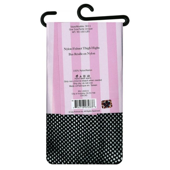 Leg Avenue Nylon Fishnet Thigh Highs - Black - One Size - Picture 2 of 3